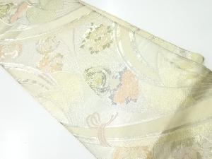 アンティーク　プラチナ箔花丸文に鳳凰模様織出し袋帯（材料）